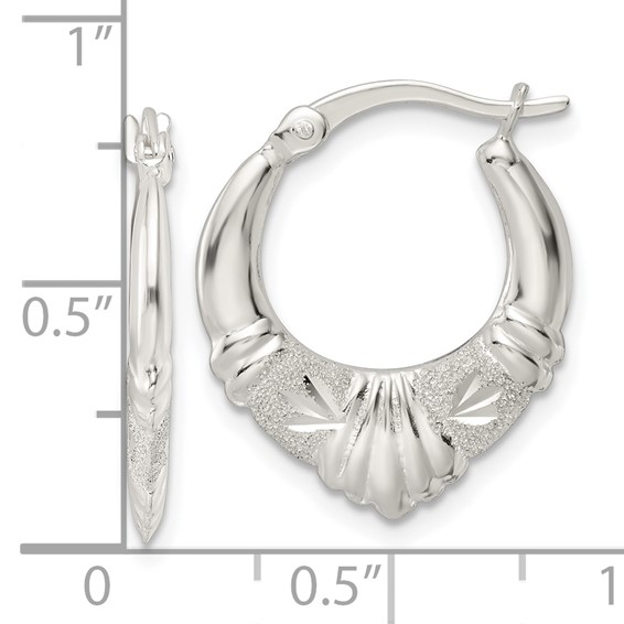 Sterling Silver Polished & Lasered D/C Scalloped Hoop Earrings