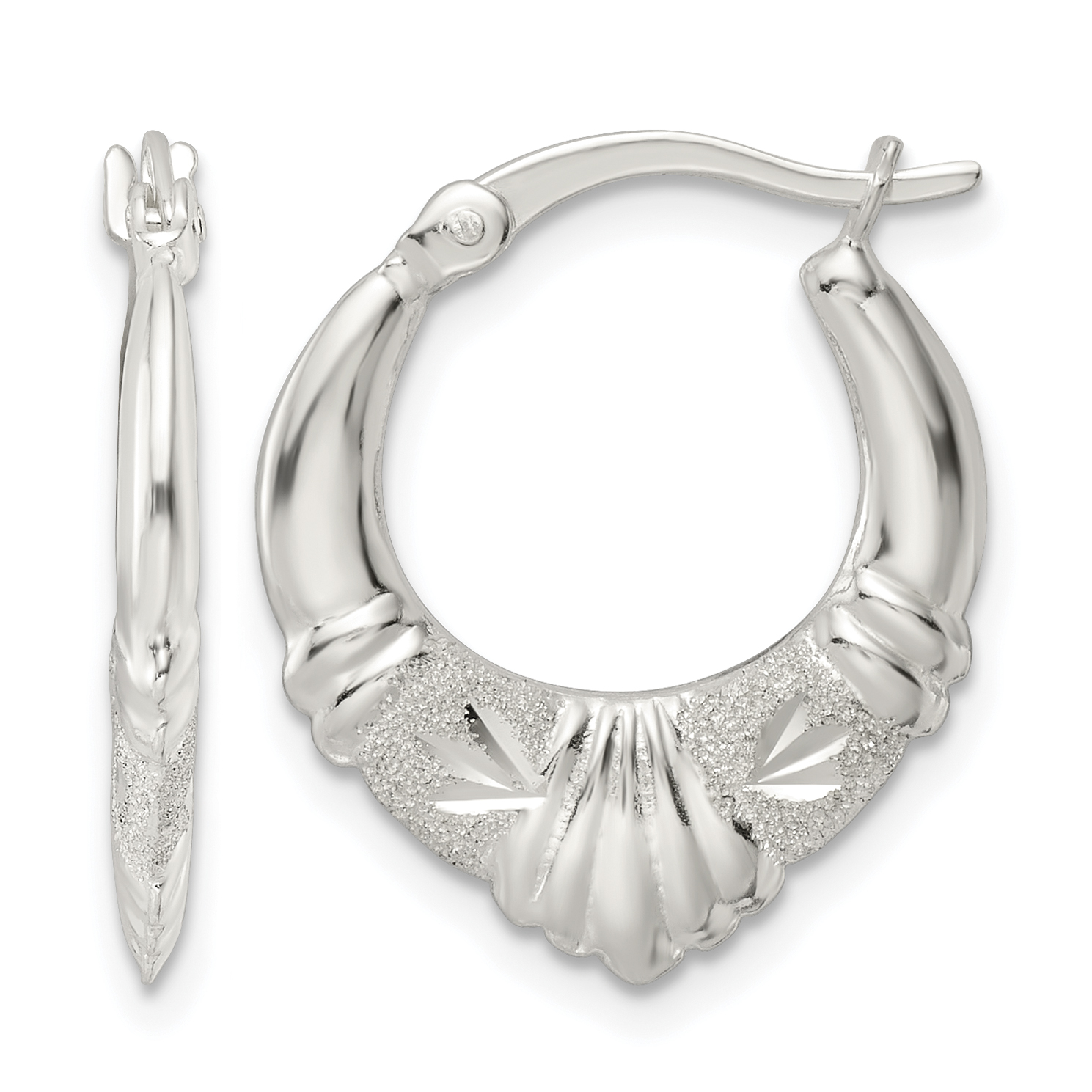 Sterling Silver Polished & Lasered D/C Scalloped Hoop Earrings (QE15938)