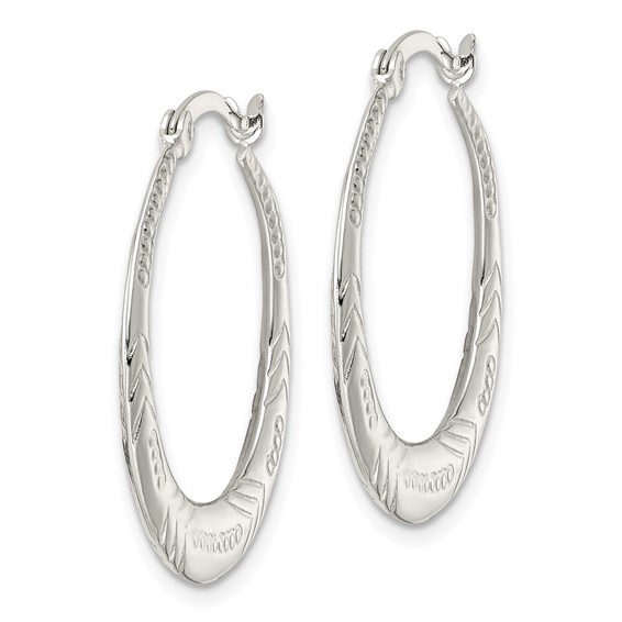 Sterling Silver Polished & Textured Knife Edge Round Hoop Earrings