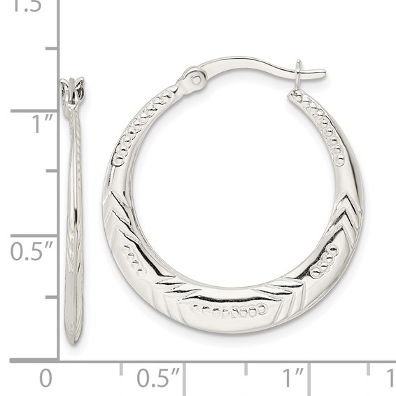 Sterling Silver Polished & Textured Knife Edge Round Hoop Earrings