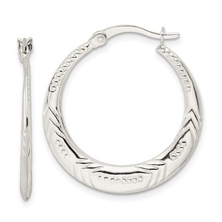 Sterling Silver Polished & Textured Knife Edge Round Hoop Earrings
