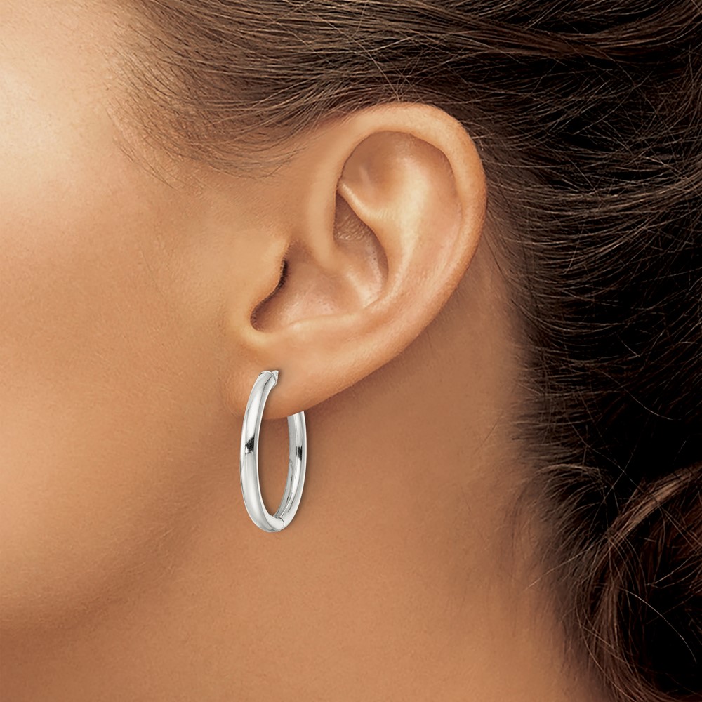 Sterling Silver Polished 3x28mm Hinged Tube Hoop Earrings (QE15945)