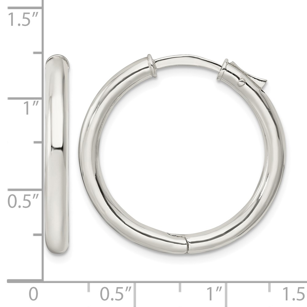 Sterling Silver Polished 3x28mm Hinged Tube Hoop Earrings (QE15945)
