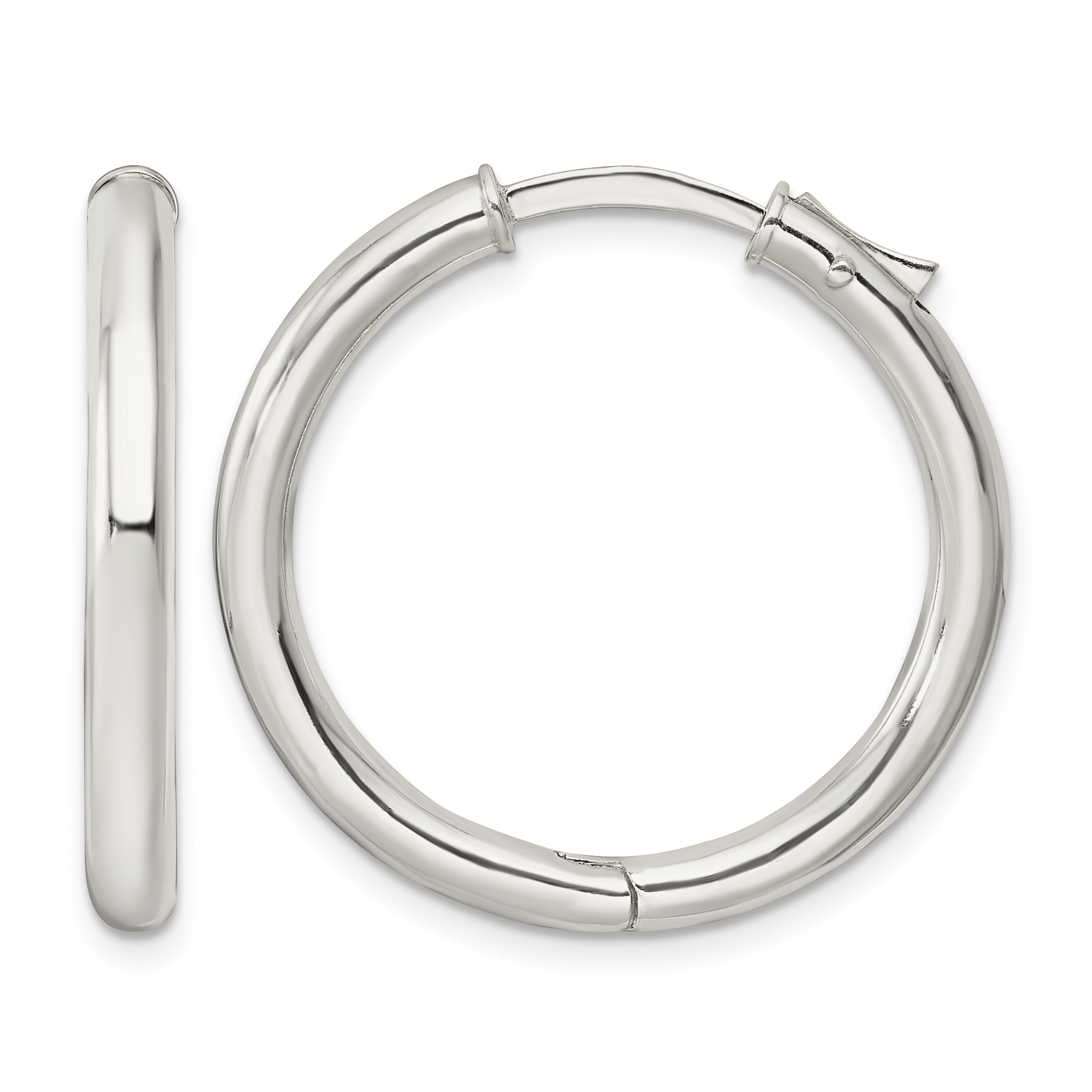 Sterling Silver Polished 3x28mm Hinged Tube Hoop Earrings (QE15945)