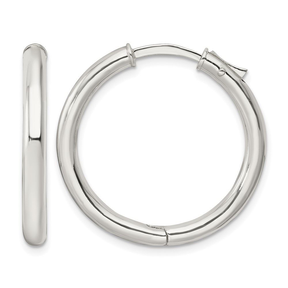 Sterling Silver Polished 3x28mm Hinged Tube Hoop Earrings (QE15945)