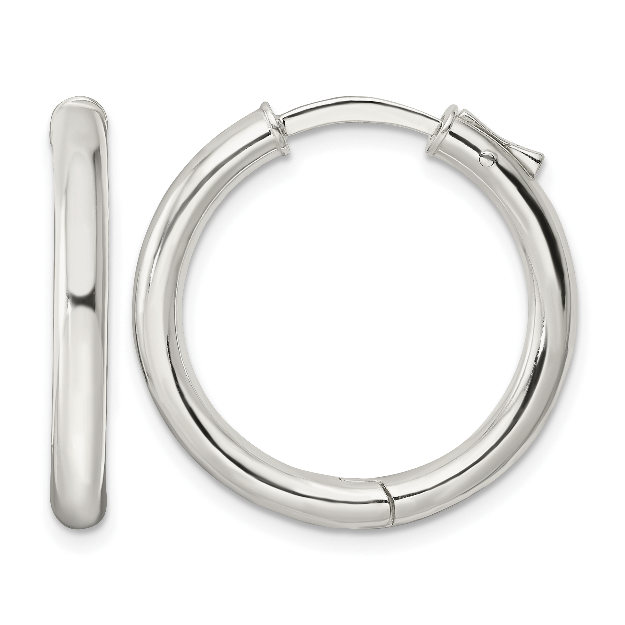 Sterling Silver Polished 3x25mm Hinged Tube Hoop Earrings (QE15946)