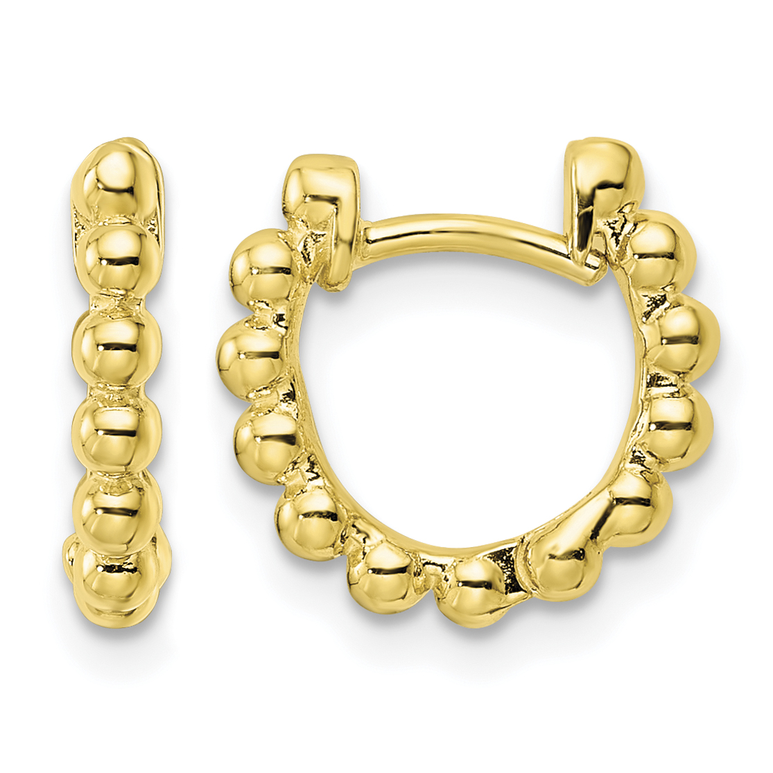 Sterling Silver Gold-tone Polished Beaded Hoop Earrings (QE15953)