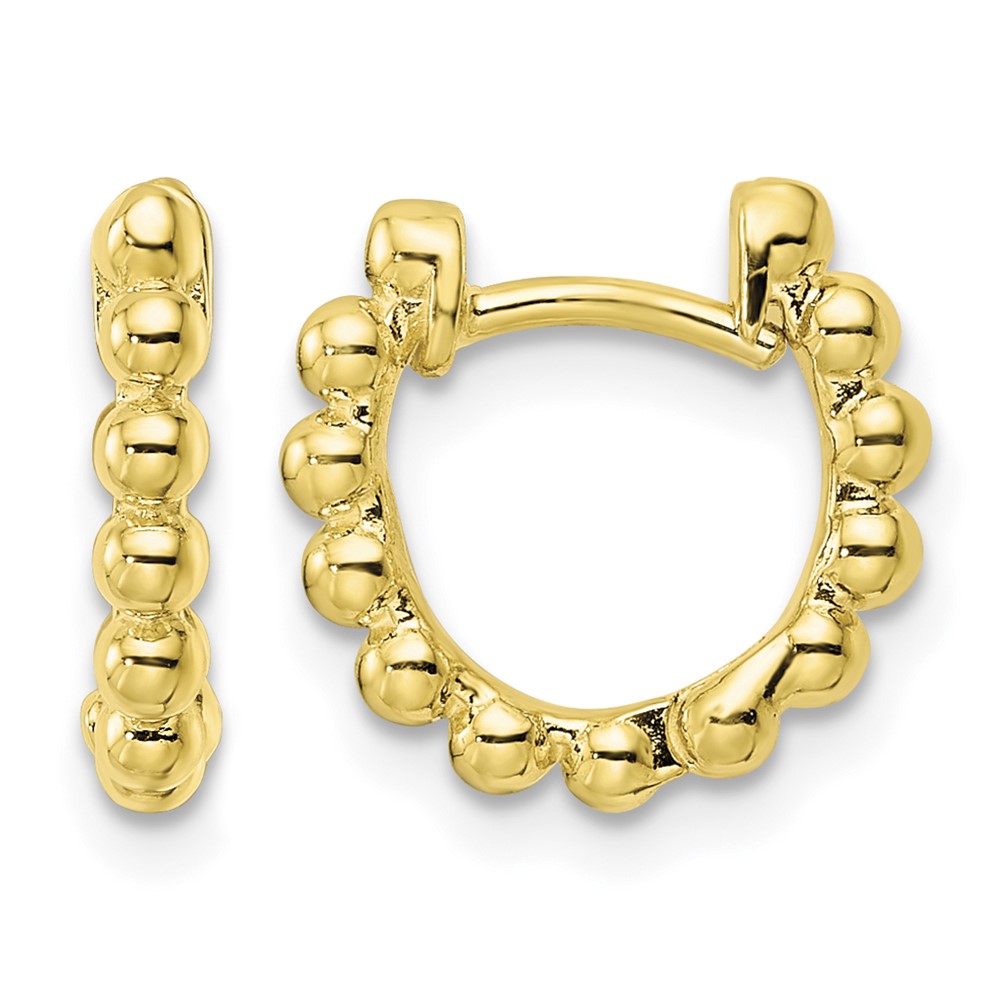 Sterling Silver Gold-tone Polished Beaded Hoop Earrings (QE15953)