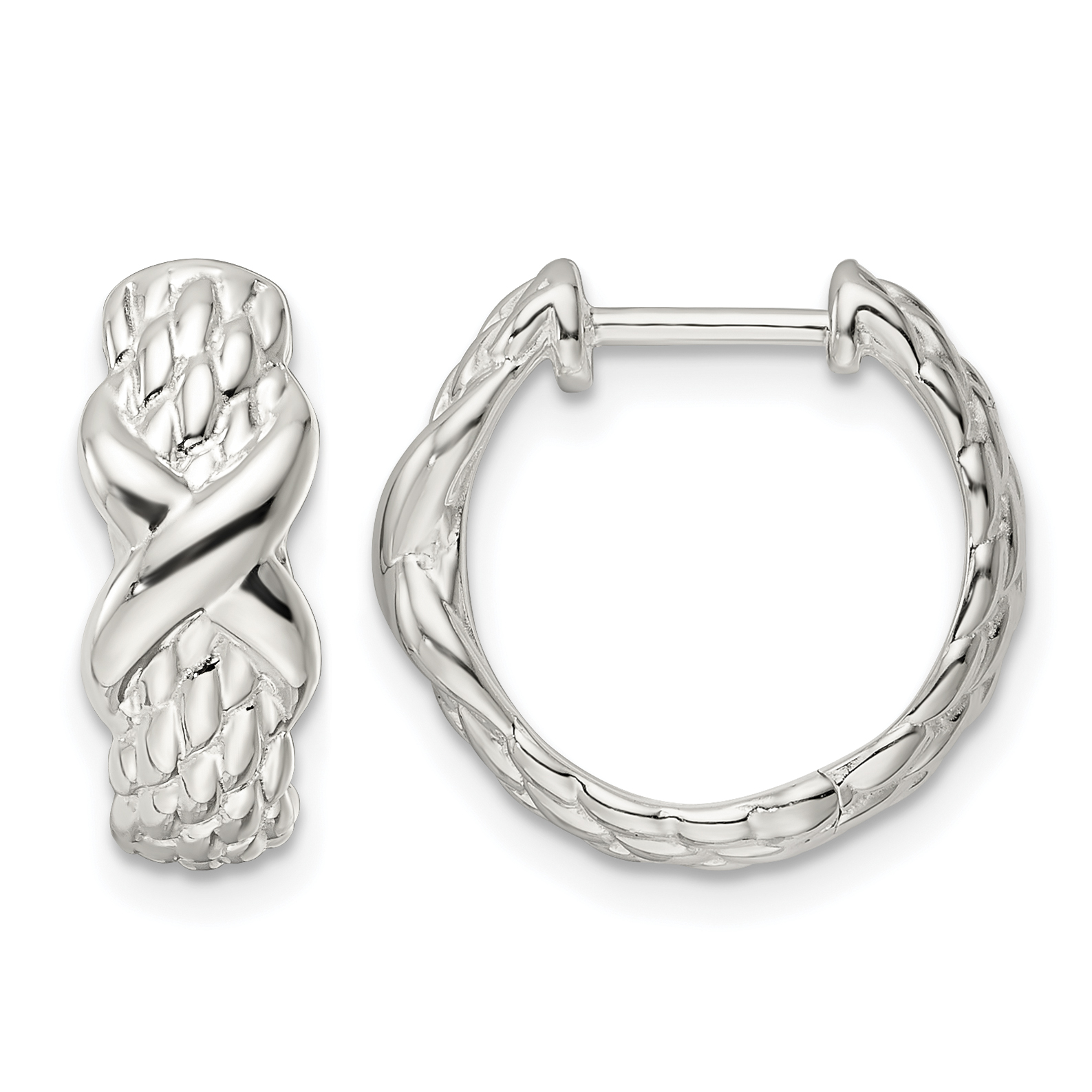 Sterling Silver Polished X Basket Weave Hinged Hoop Earrings (QE15954)