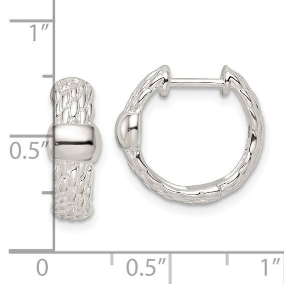 Sterling Silver Polished Basket Weave Hinged Hoop Earrings