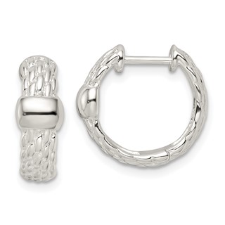 Sterling Silver Polished Basket Weave Hinged Hoop Earrings