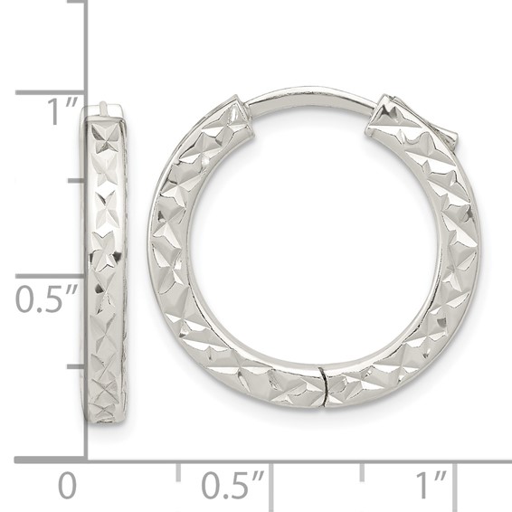 Sterling Silver Diamond-cut Hinged Hoop Earrings