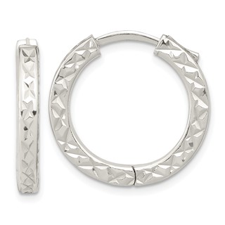 Sterling Silver Diamond-cut Hinged Hoop Earrings
