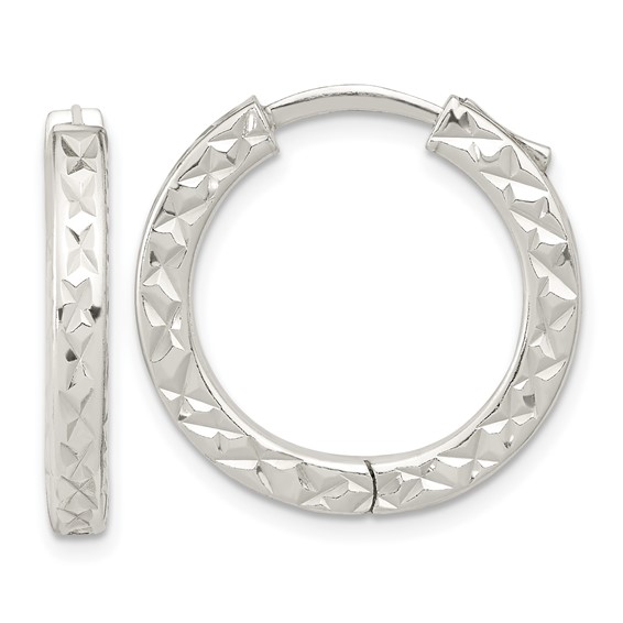 Sterling Silver Diamond-cut Hinged Hoop Earrings