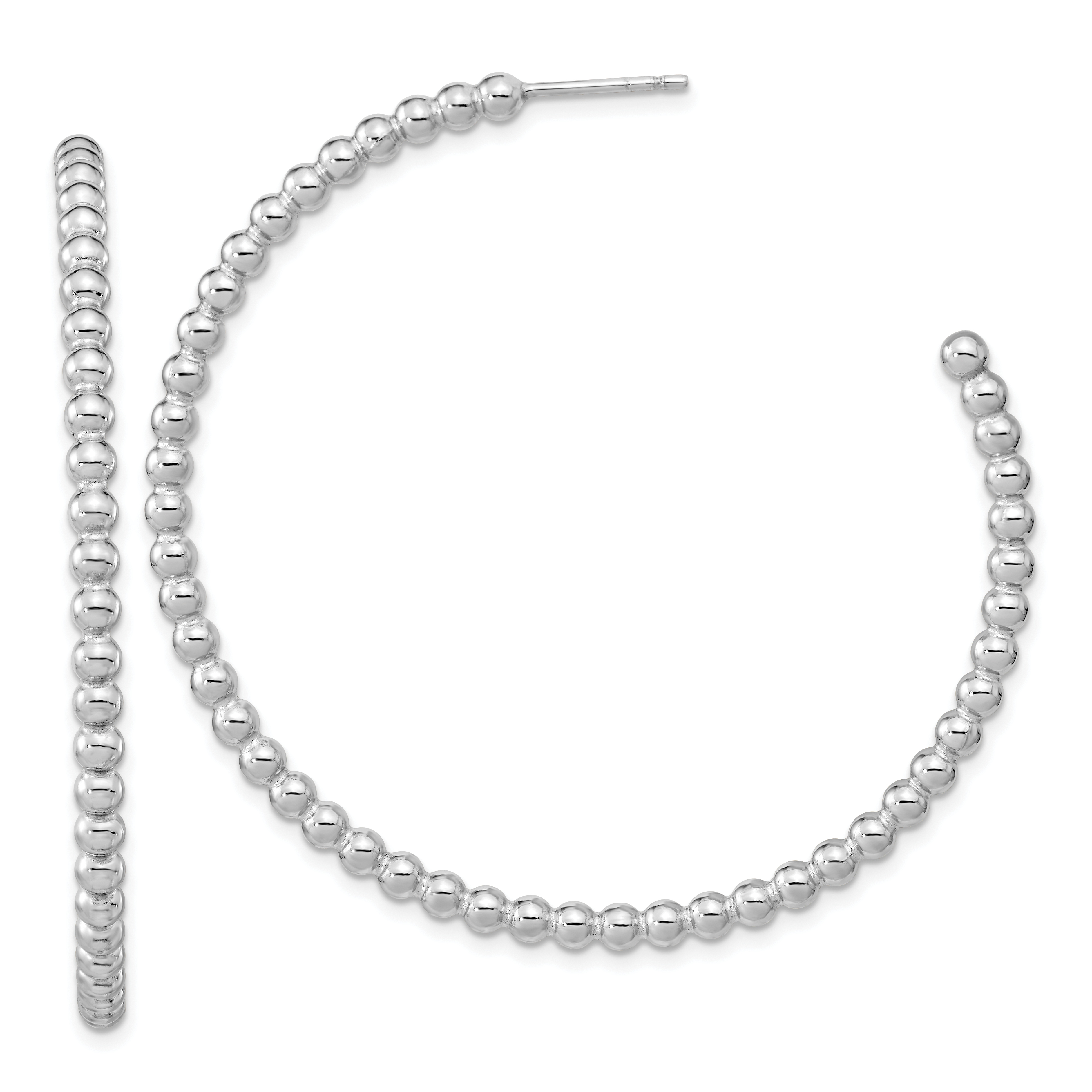 Sterling Silver Rhodium-plated Polished Beaded Hoop Post Earrings (QE15968)
