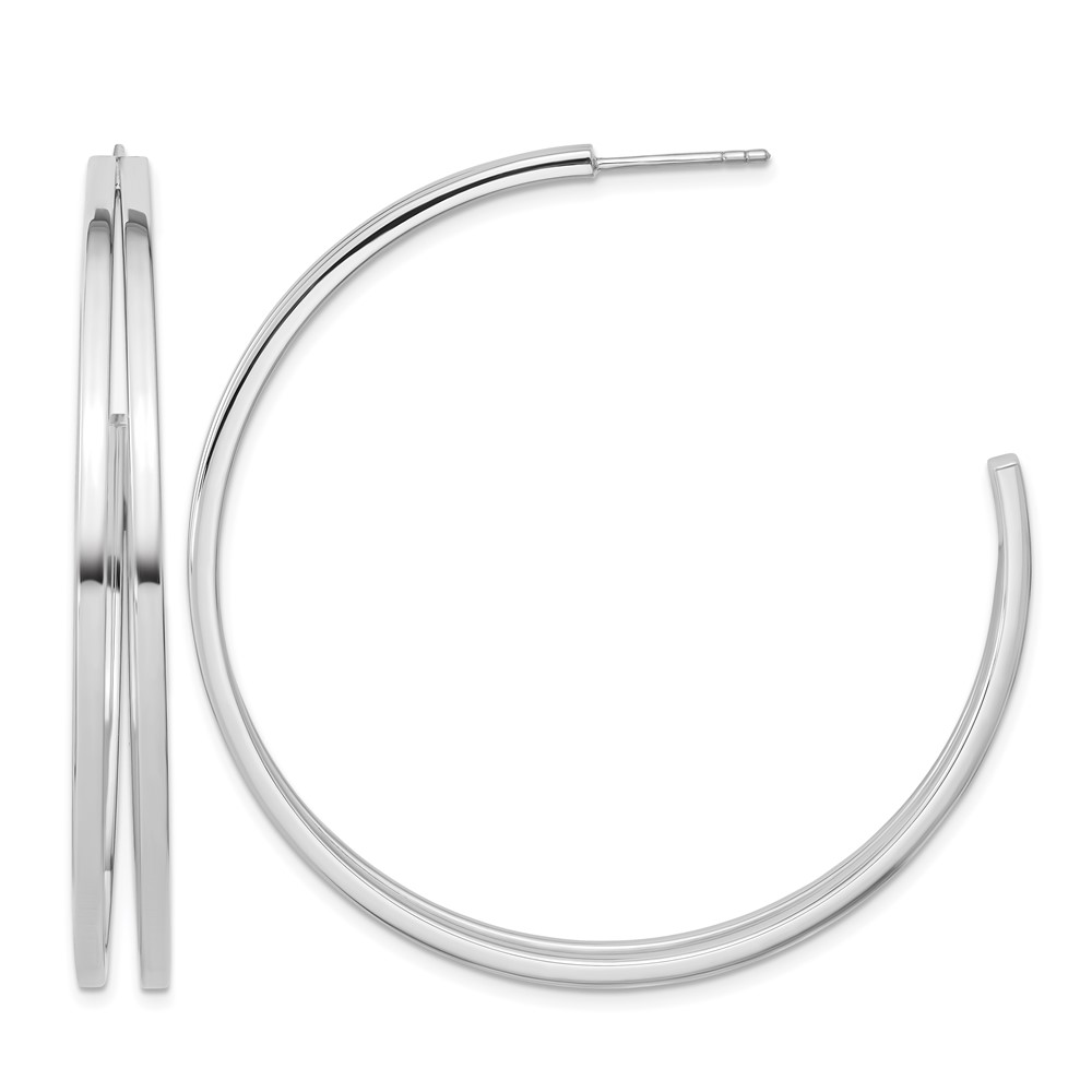 Sterling Silver Rhodium Plated Split Design Hoop Post Earrings (QE15974)