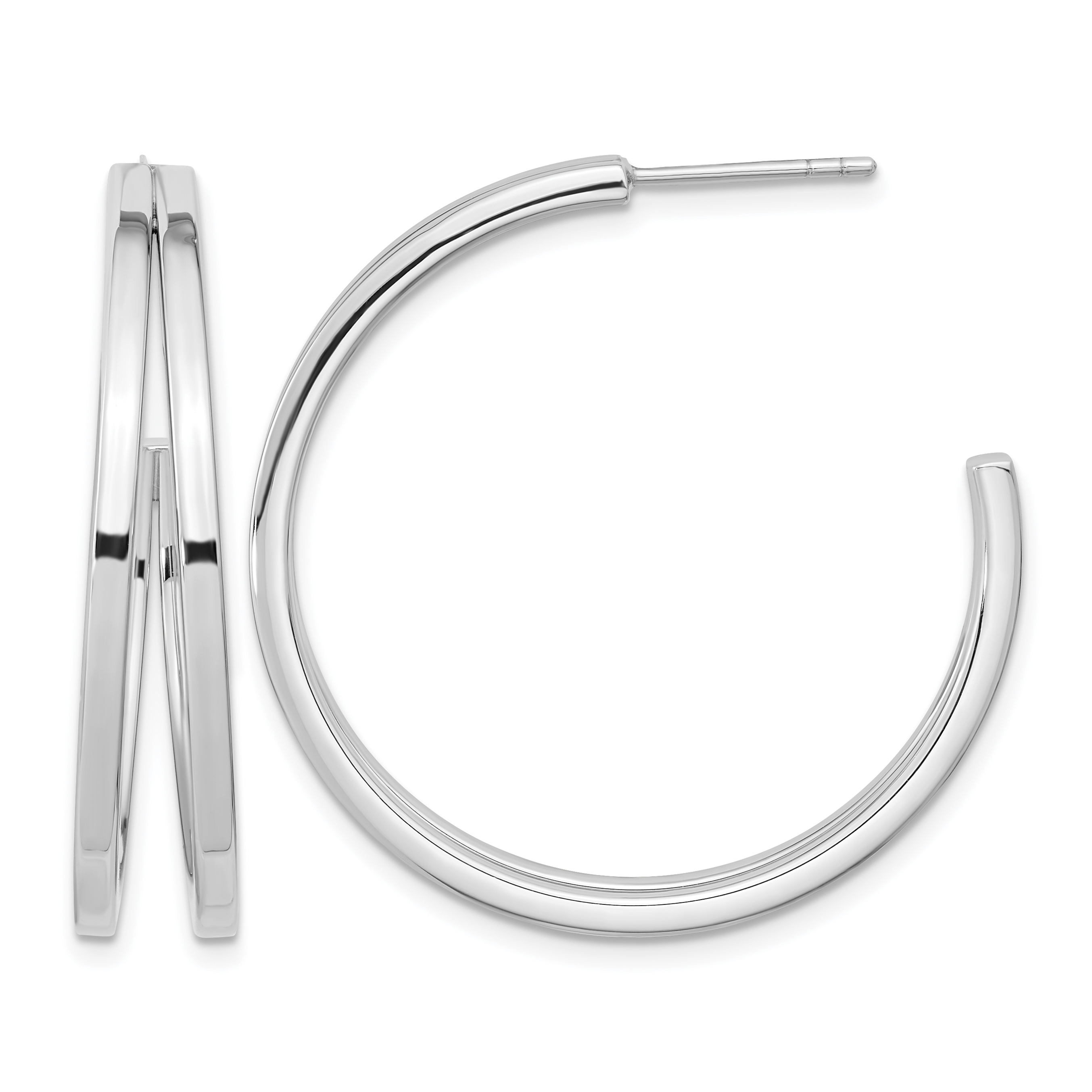 Sterling Silver Rhodium Plated Split Design Hoop Post Earrings (QE15975)