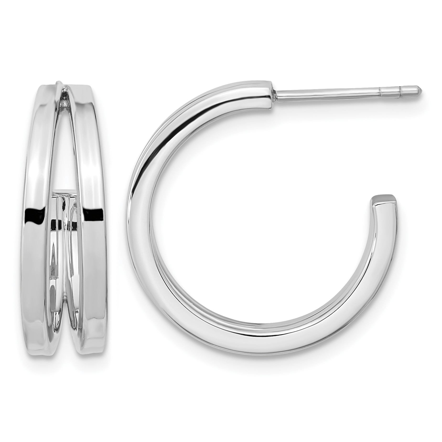 Sterling Silver Rhodium Plated Split Design Hoop Post Earrings (QE15976)