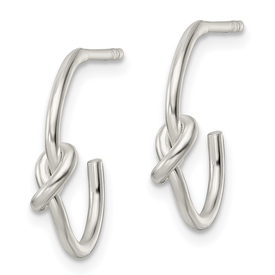 Sterling Silver Knot J-hoop Post Earrings