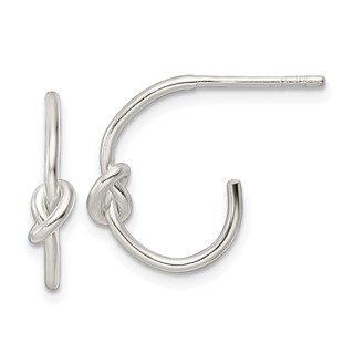 Sterling Silver Knot J-hoop Post Earrings