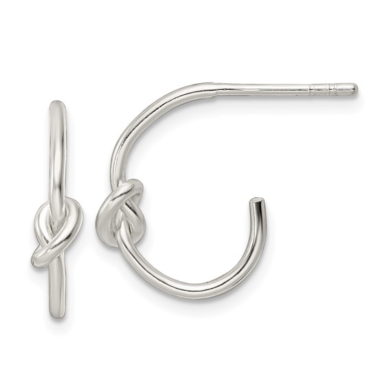 Sterling Silver Knot J-hoop Post Earrings