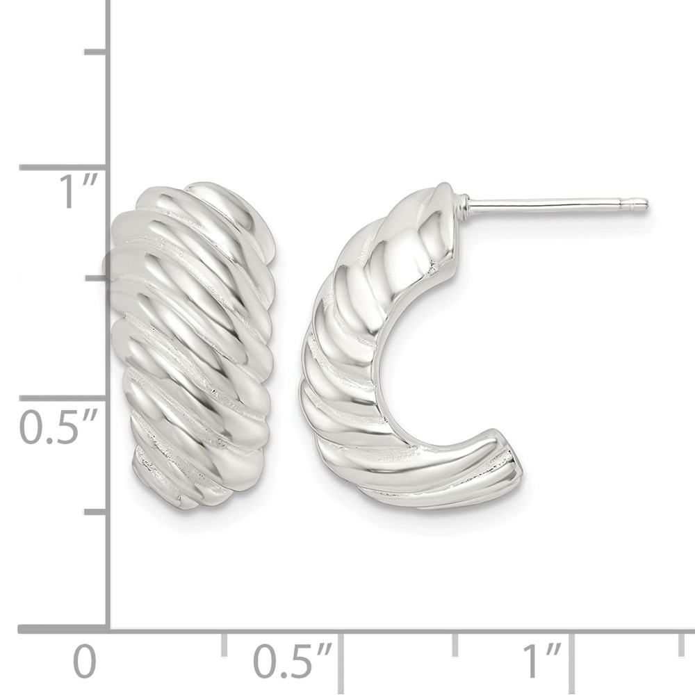 Sterling Silver Polished Hollow J Hoop Post Earrings (QE15982)