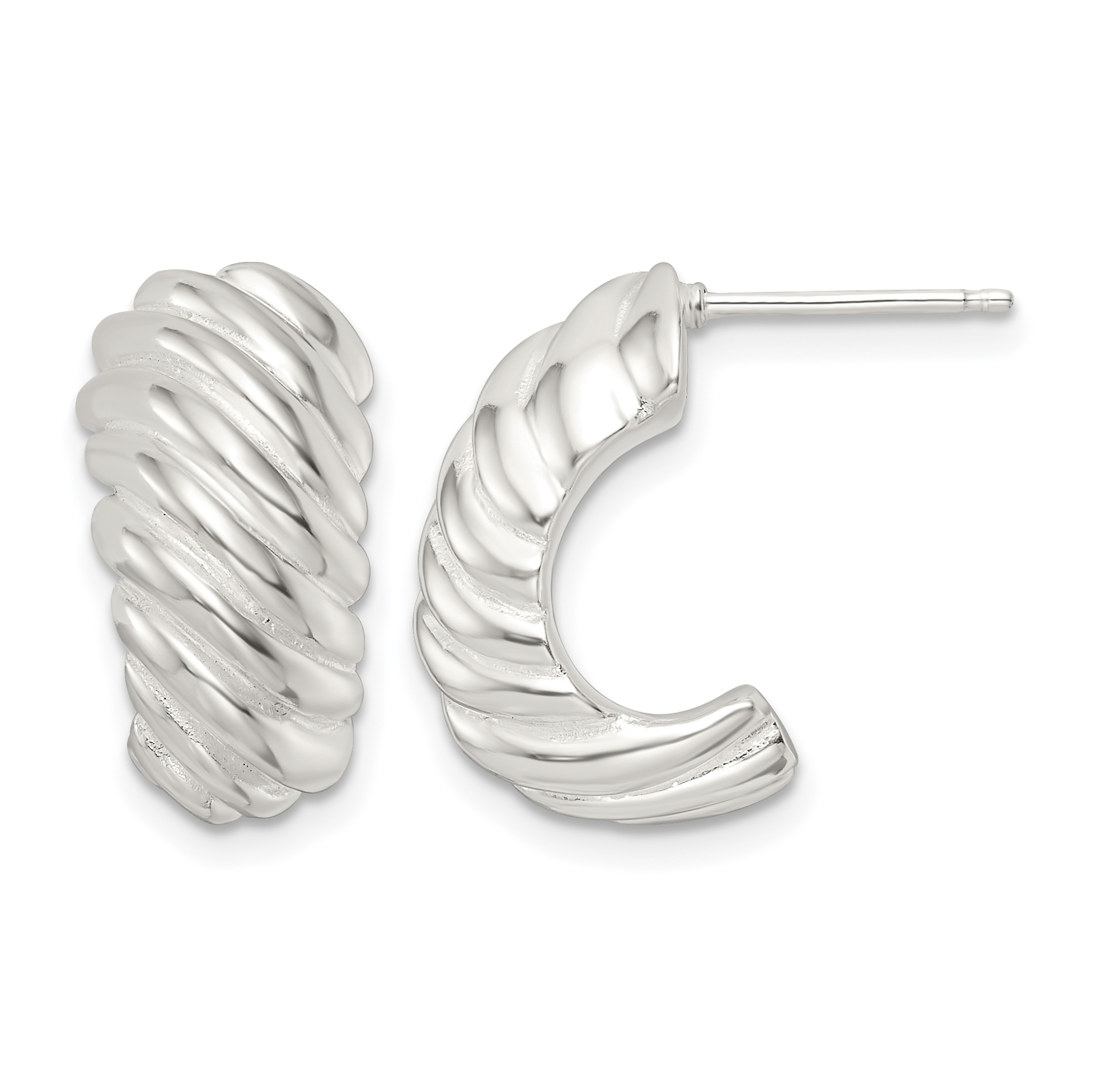 Sterling Silver Polished Hollow J Hoop Post Earrings (QE15982)