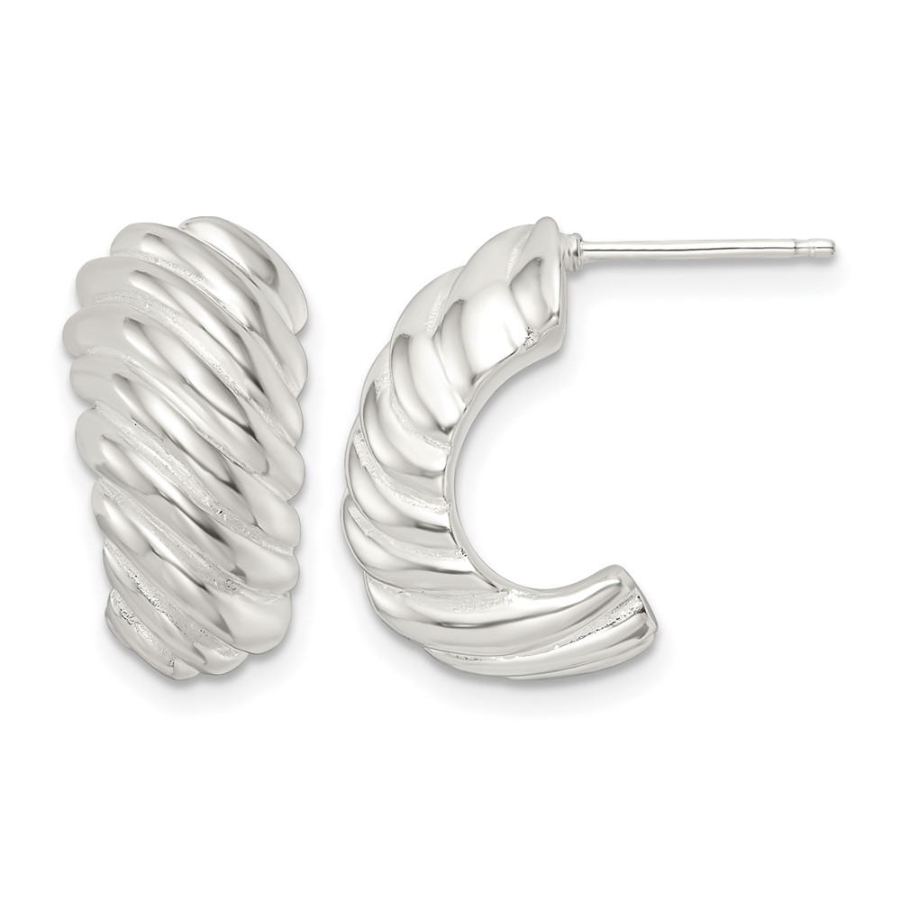 Sterling Silver Polished Hollow J Hoop Post Earrings (QE15982)
