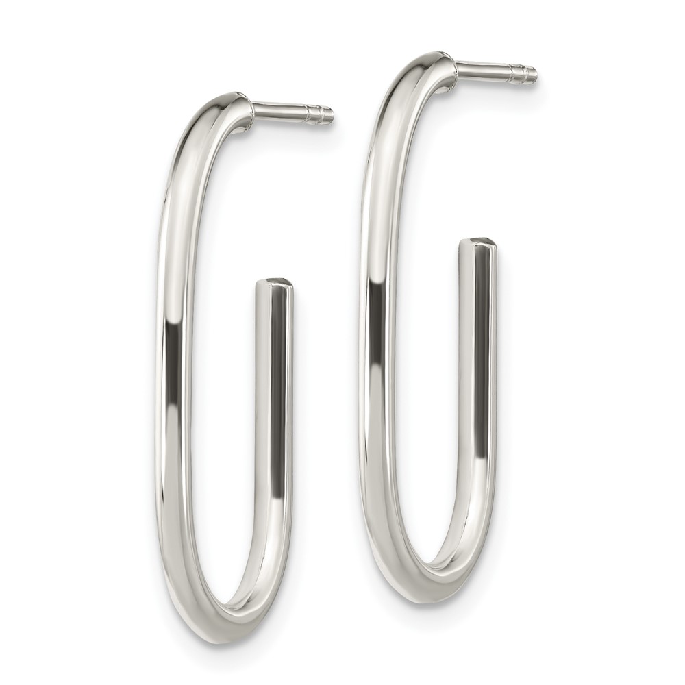 Sterling Silver Polished Oval J-Hoop Post Earrings (QE15988)