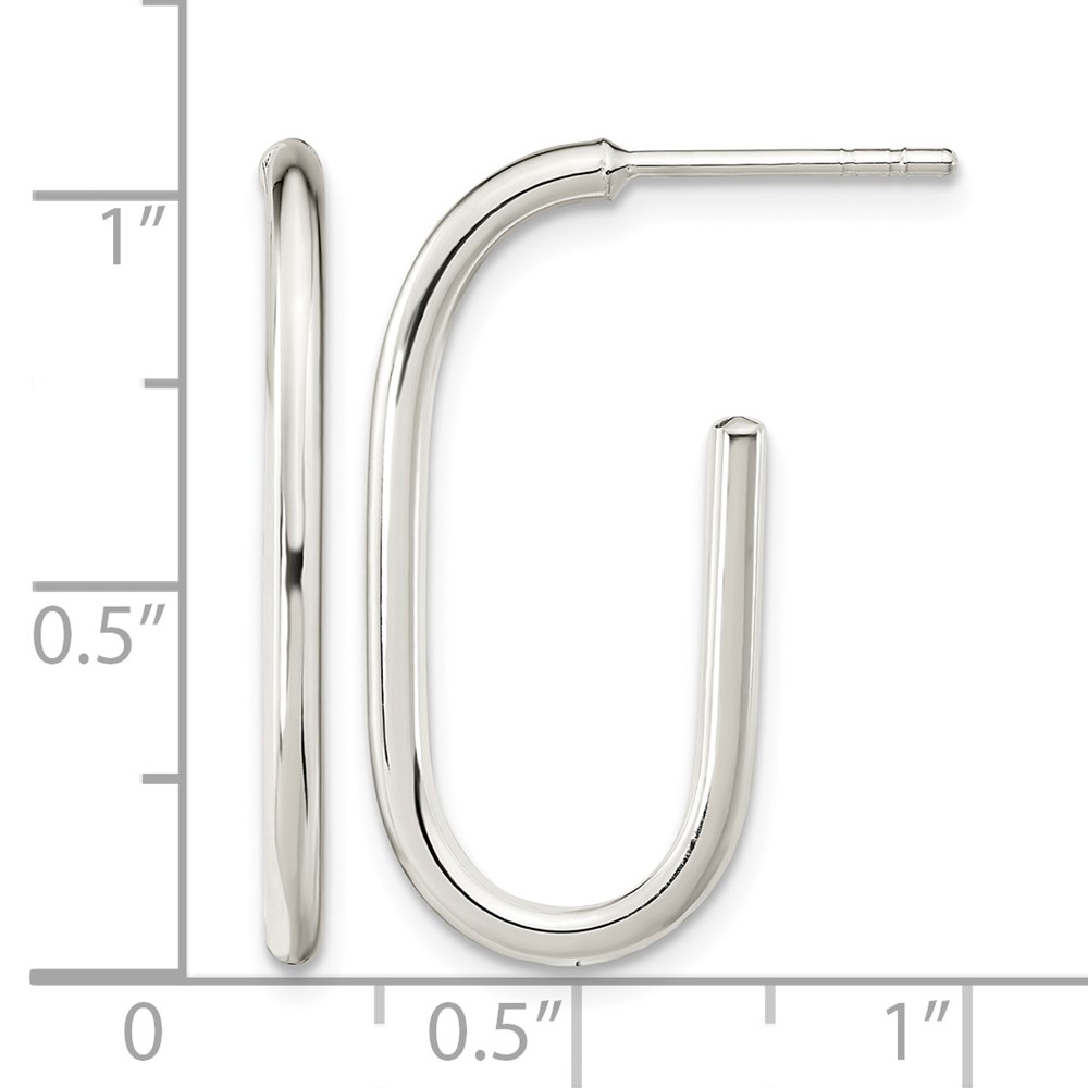 Sterling Silver Polished Oval J-Hoop Post Earrings (QE15988)