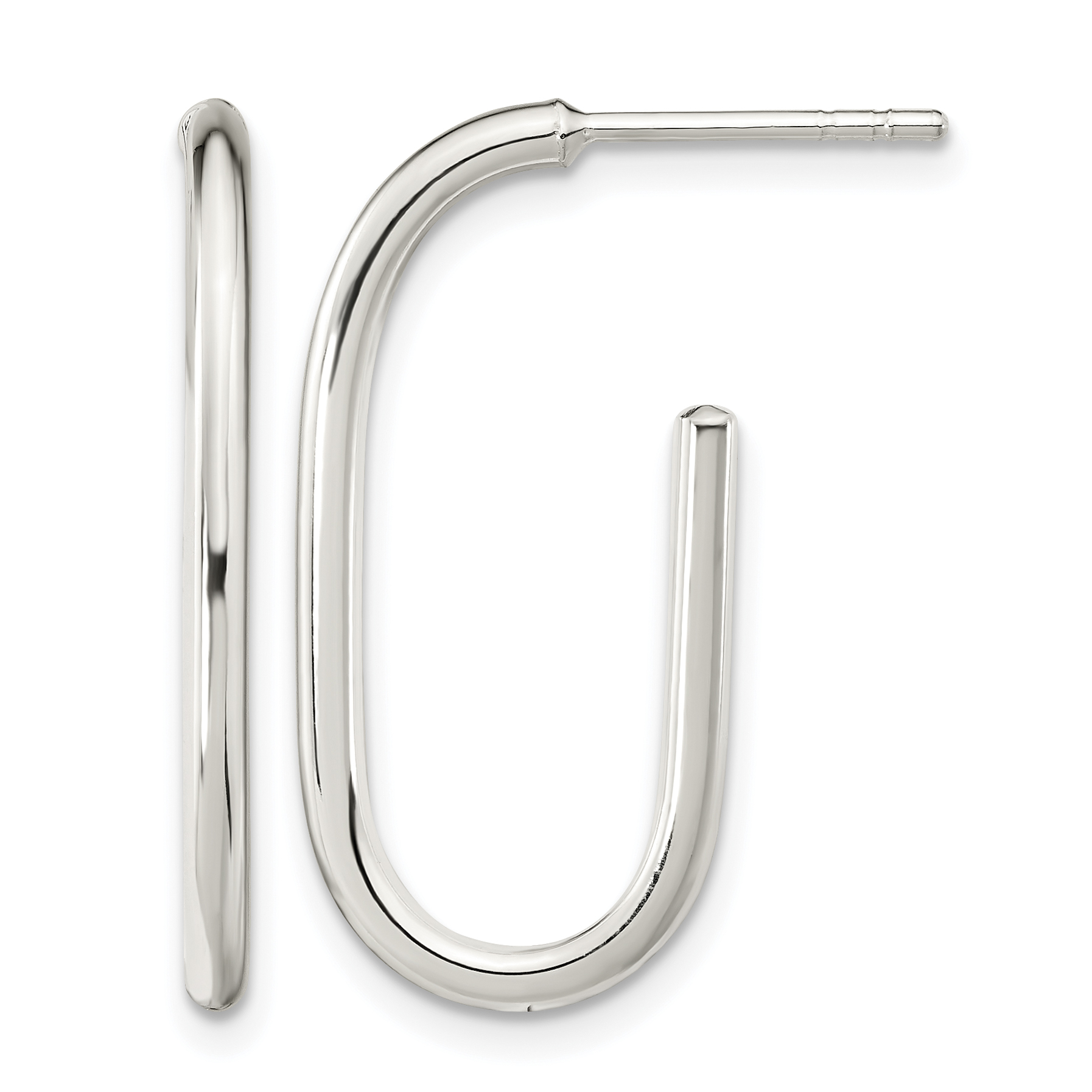 Sterling Silver Polished Oval J-Hoop Post Earrings (QE15988)