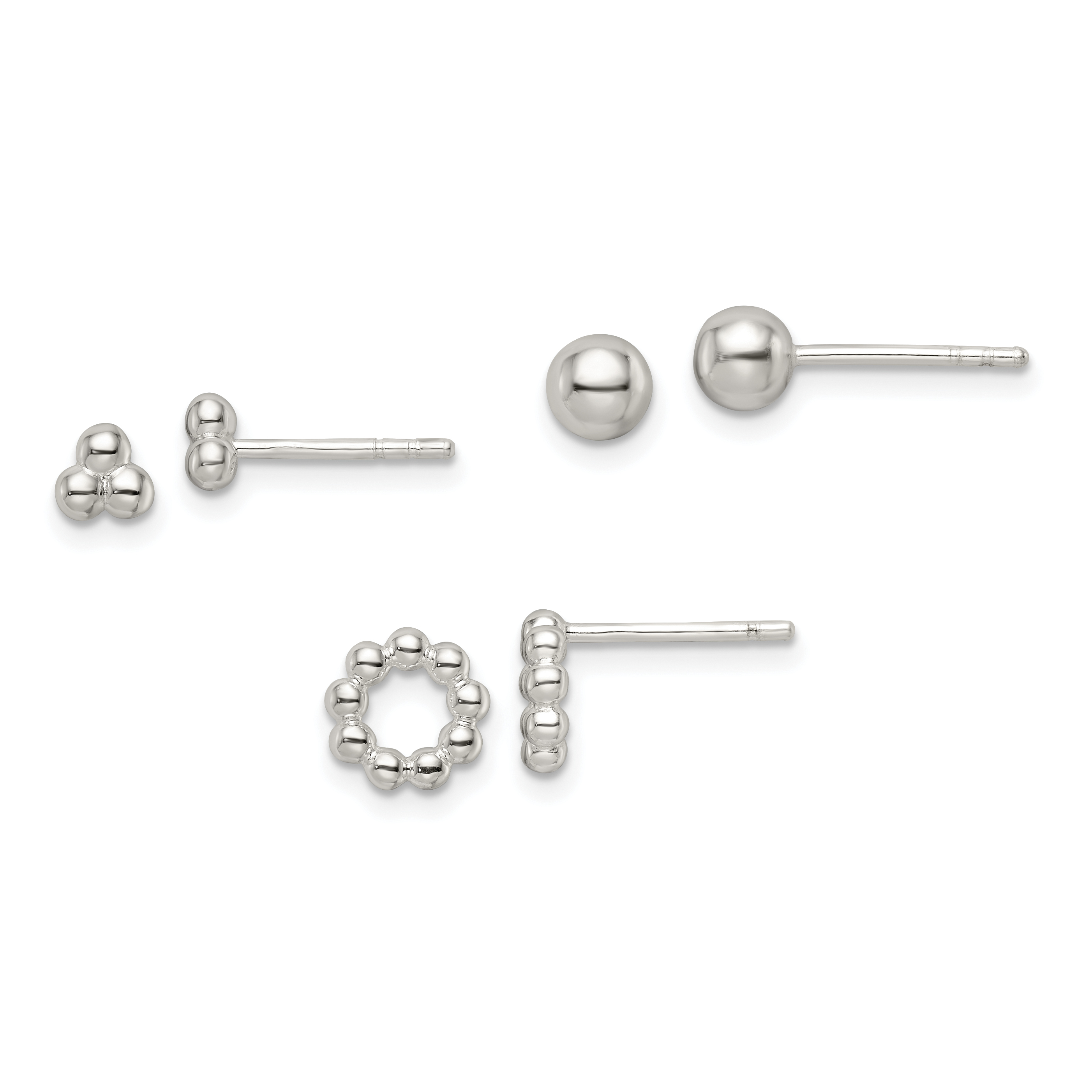 Sterling Silver Beaded and Stud Post Earring Set (QE15991)