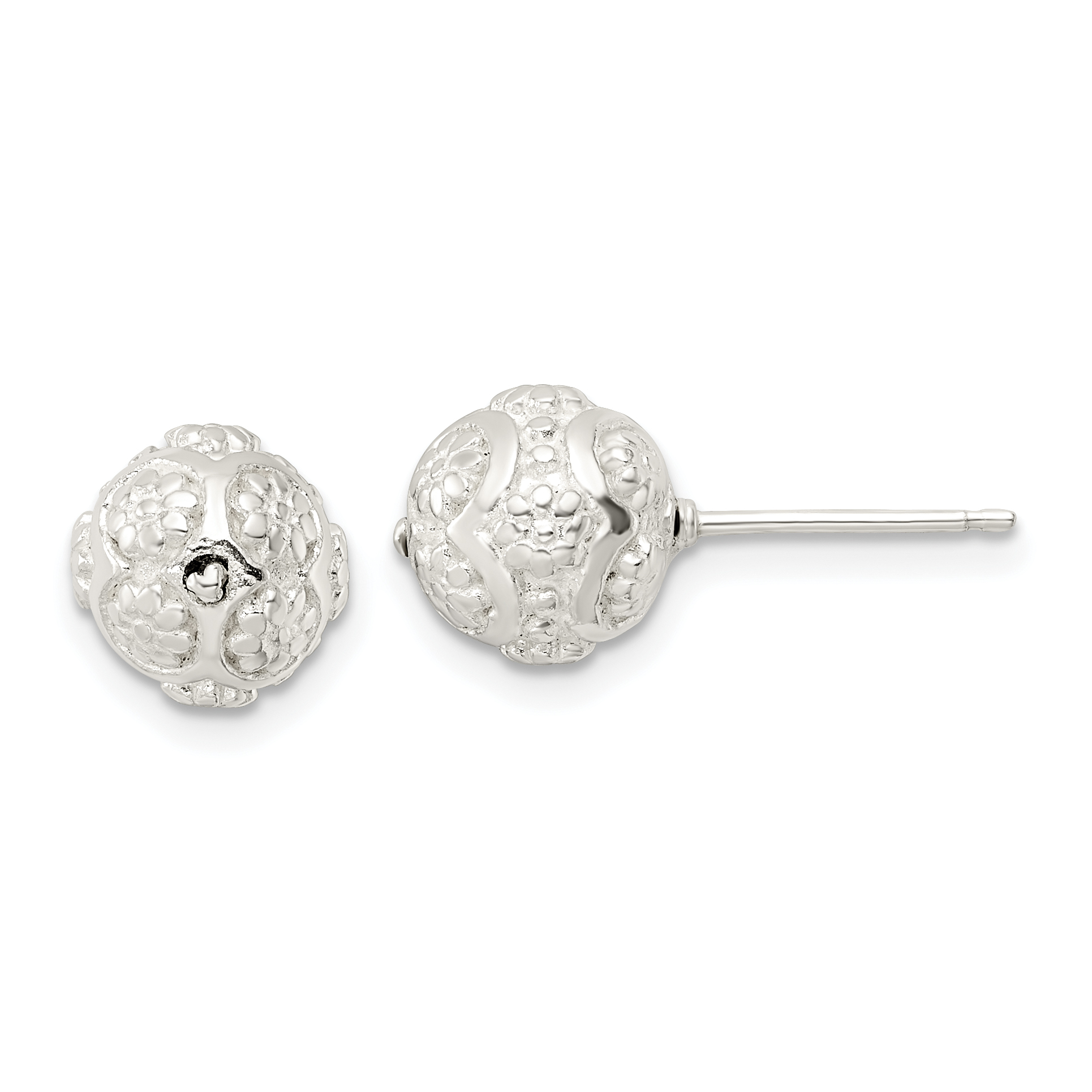 Sterling Silver Polished Floral Ball Post Earrings (QE15992)