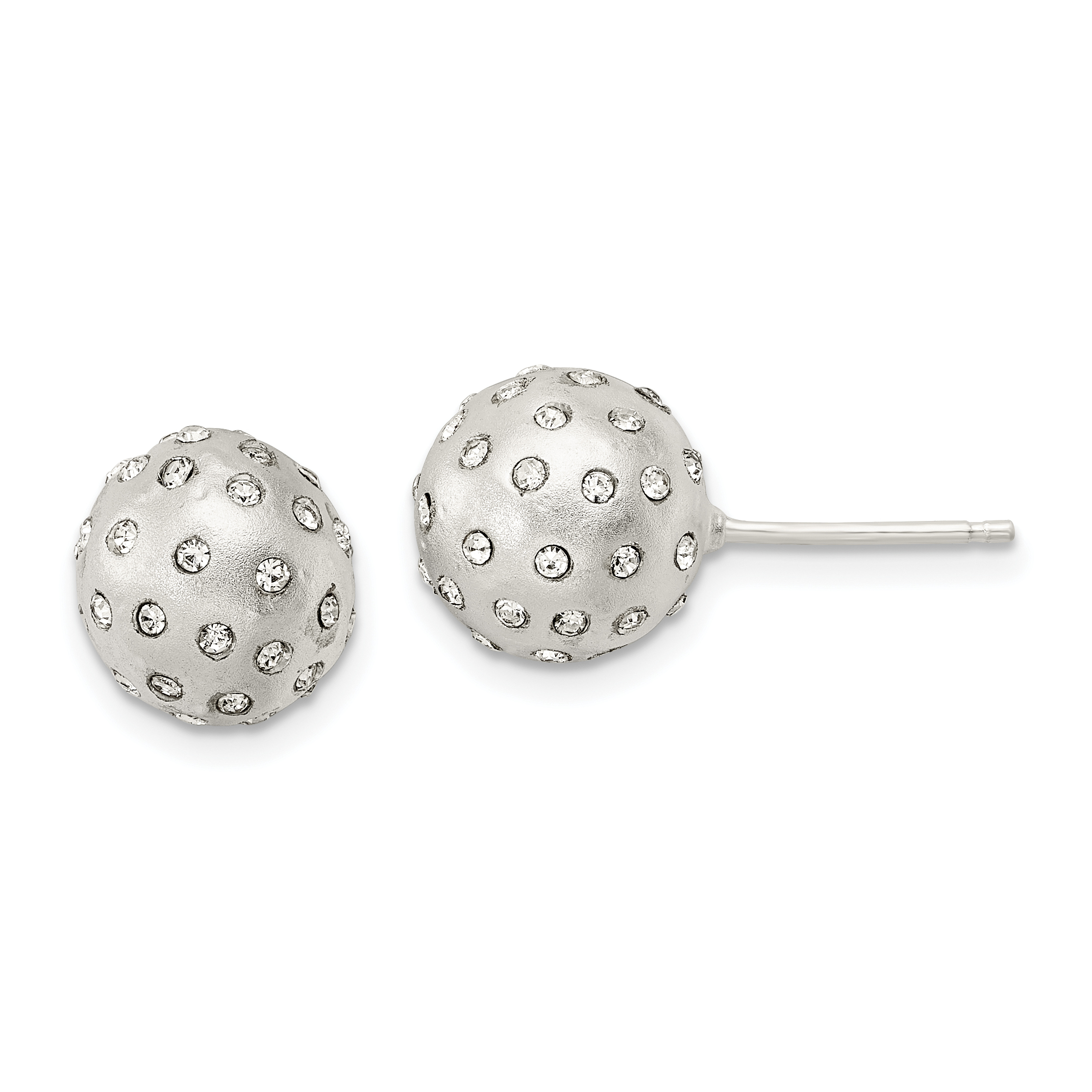 Sterling Silver Satin Crystal Ball Post Earrings (QE16004)