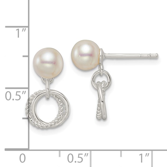 Sterling Silver Polished Glass Pearl Dangle Post Earrings