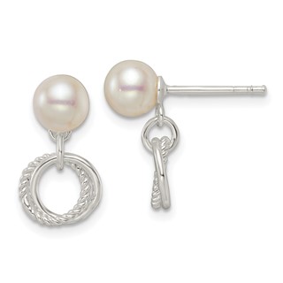 Sterling Silver Polished Glass Pearl Dangle Post Earrings