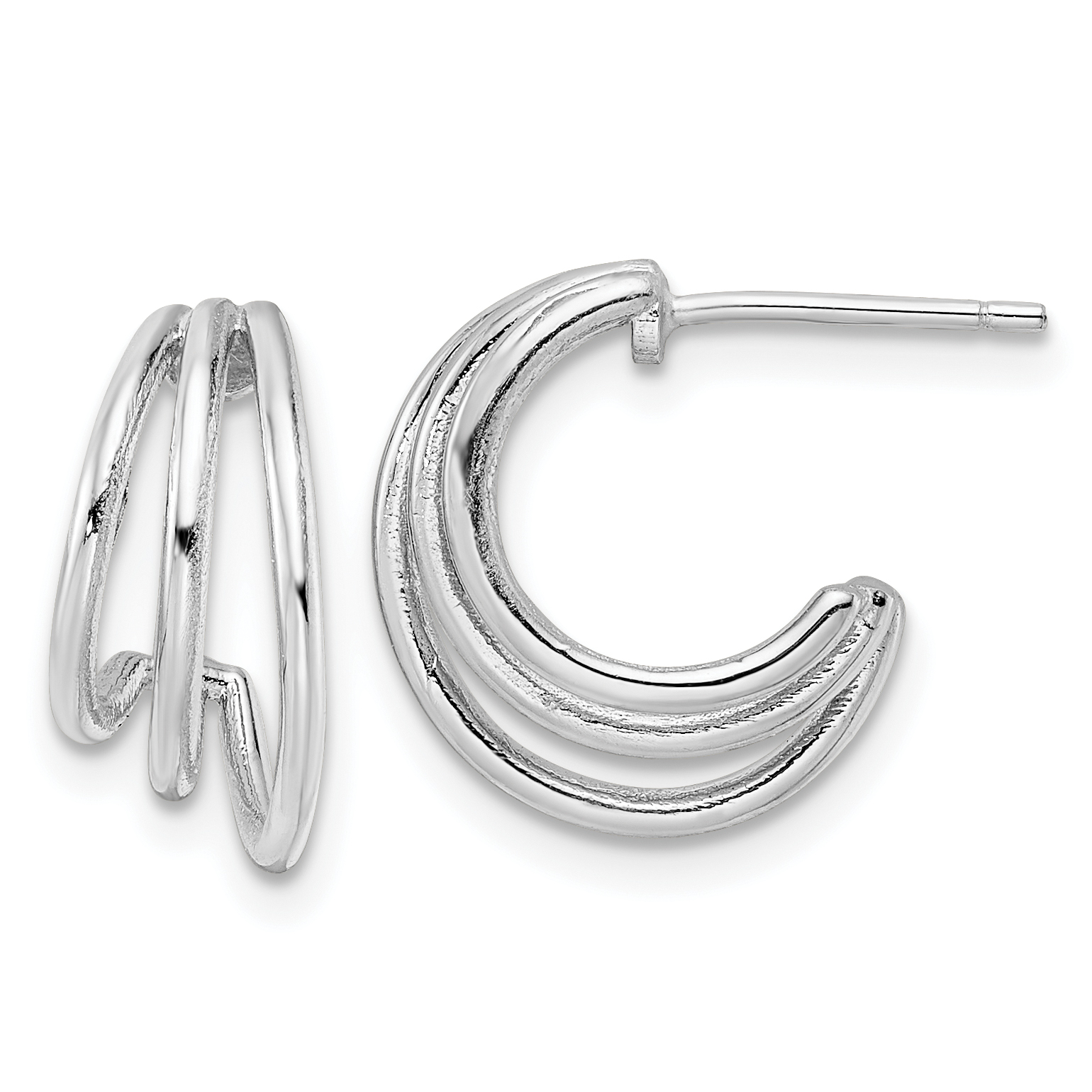 Sterling Silver Rhodium-plated Polished J-Hoop Post Earrings (QE16009)
