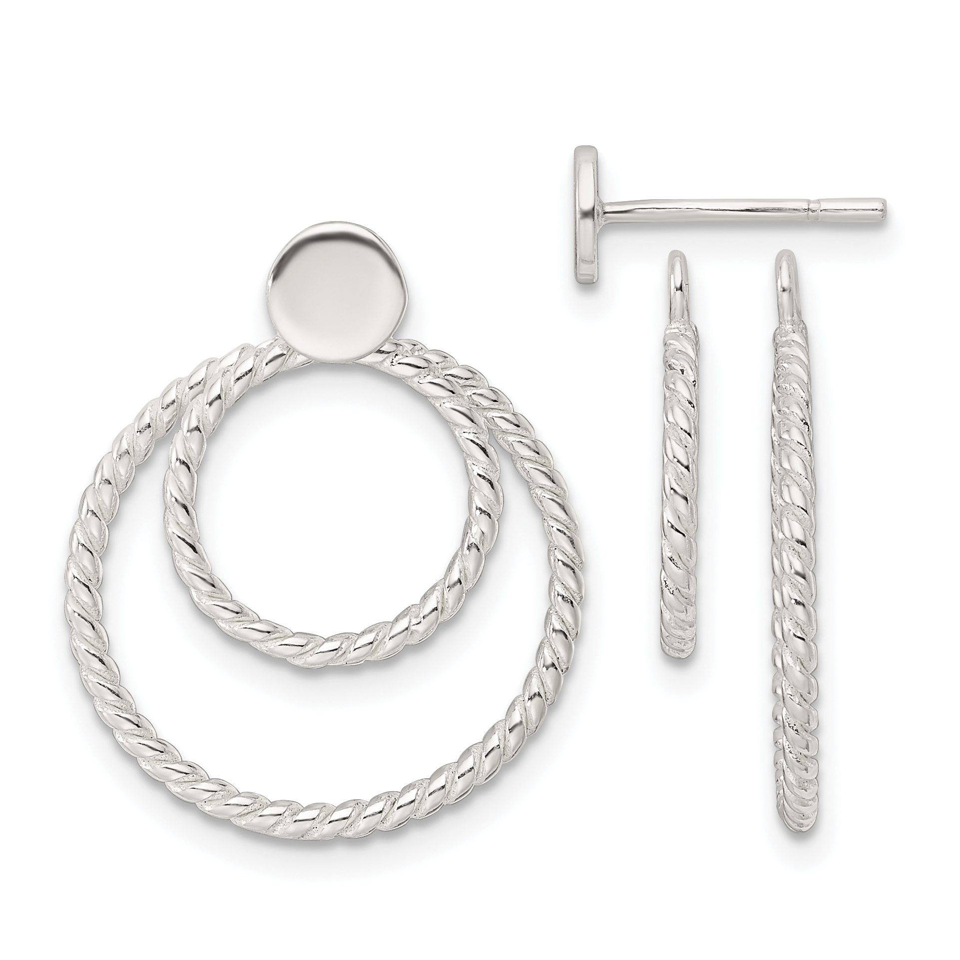 Sterling Silver w/2 Circle Jackets Button Post Earrings (QE16014)