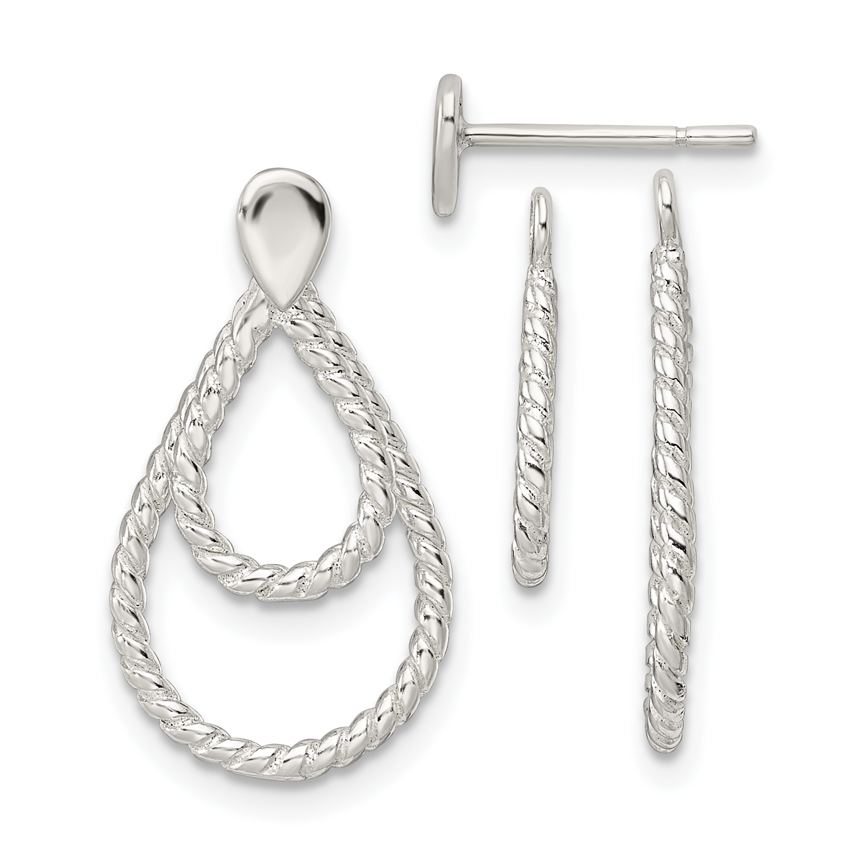 Sterling Silver w/2 Teardrop Jackets Button Post Earrings (QE16016)