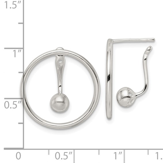 Sterling Silver Polished Circle w/drop & Dangle Threader Post Earrings