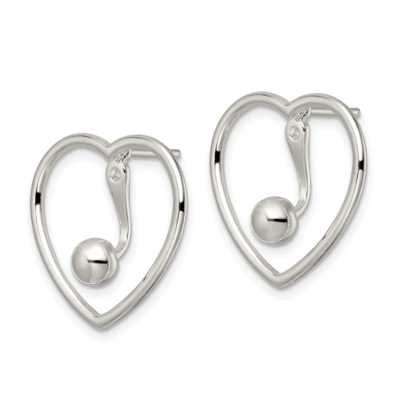 Sterling Silver Polished Heart w/Drop and Dangle Ball Threader Post Earring