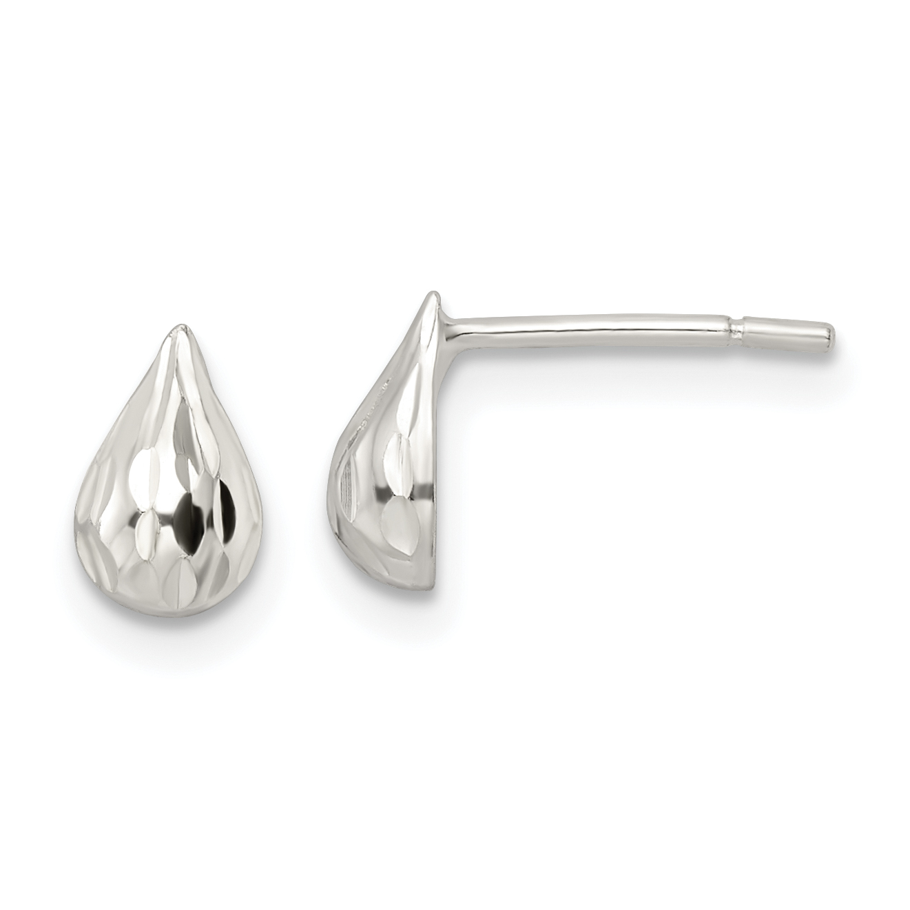 Sterling Silver Diamond-cut Teardrop Post Earrings (QE16022)