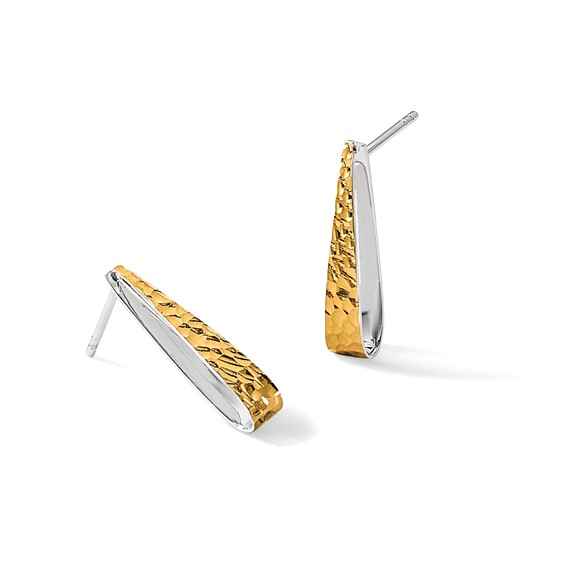 Sterling Silver Rhodium-plated Gold-plated Hammered Post Dangle Earrings
