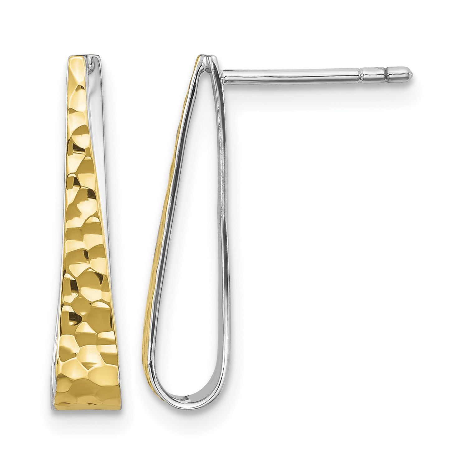 Sterling Silver Rhodium-plated Gold-plated Hammered Post Dangle Earrings (QE16029)