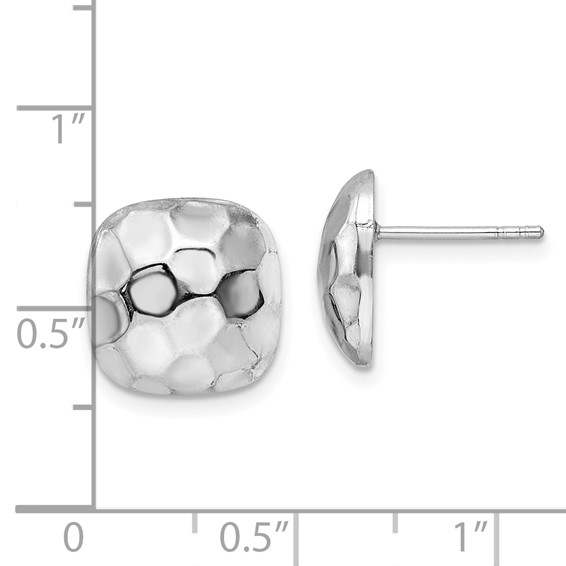 Sterling Silver Rhodium-plated Post Polished & Textured Square Earrings