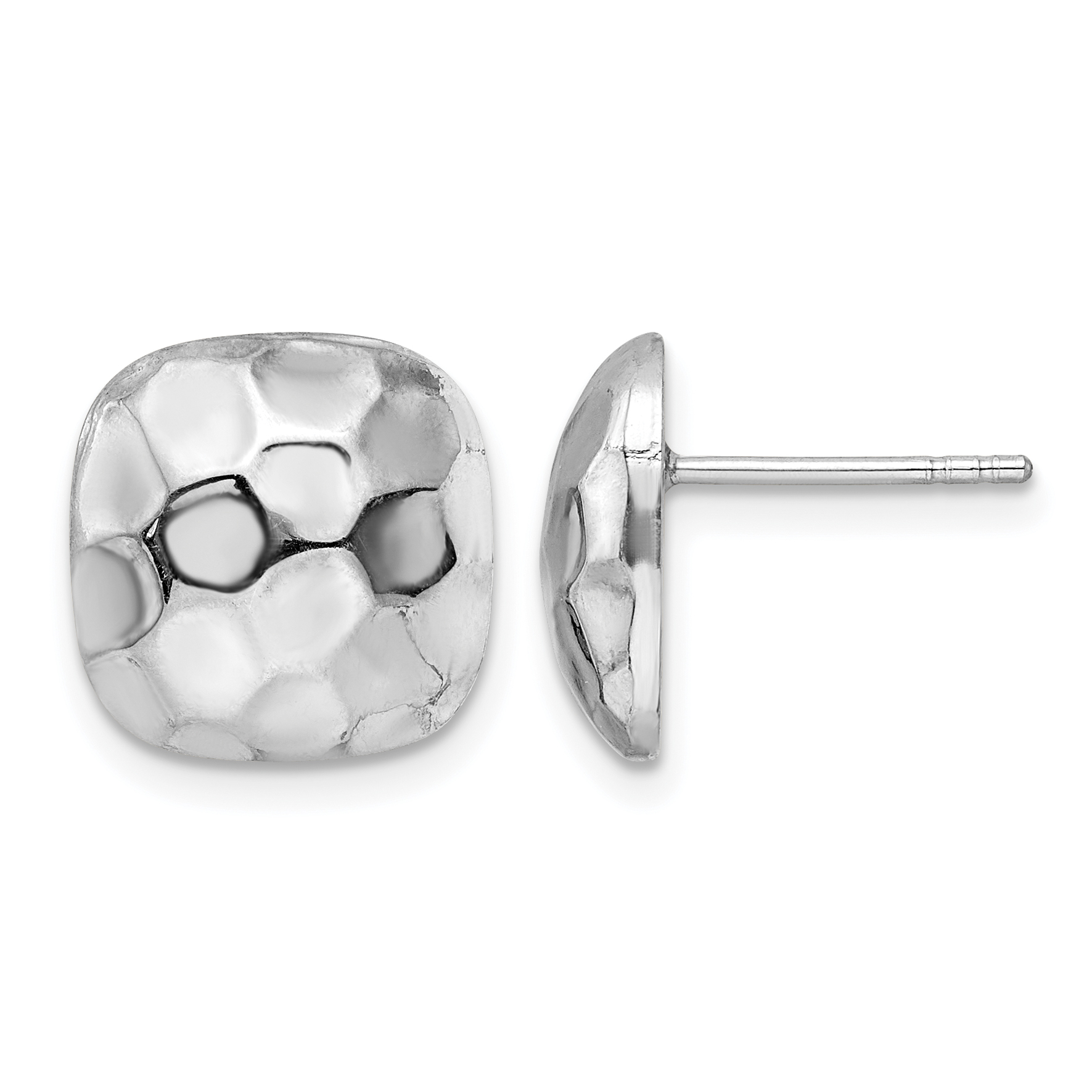 Sterling Silver Rhodium-plated Post Polished & Textured Square Earrings (QE16035)