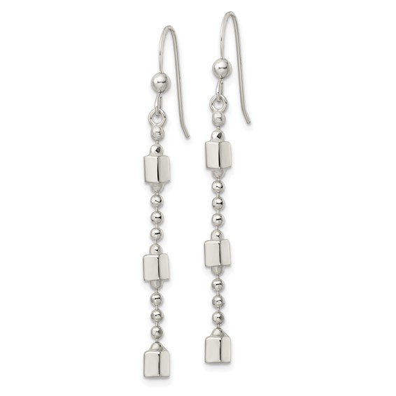 Sterling Silver Square Beaded Dangle French Wire Earrings
