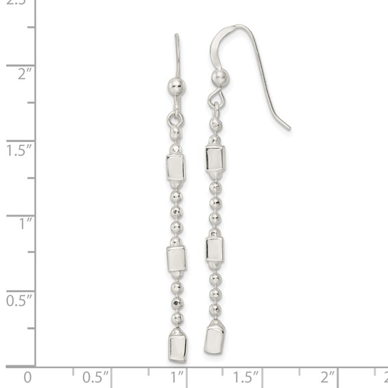 Sterling Silver Square Beaded Dangle French Wire Earrings