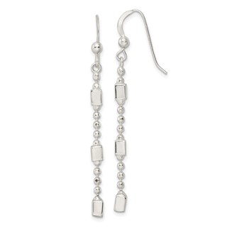 Sterling Silver Square Beaded Dangle French Wire Earrings