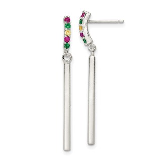 Sterling Silver Red/Green/Yellow CZ Dangle Bar Post Earrings